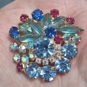 Juliana D&E Turquoise Aqua Rhinestone Brooch Vintage Pin